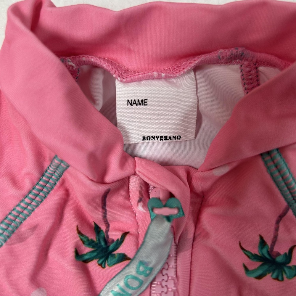 Bonverano UV Sun Suit Baby Girls 6-9M Pink Flamingo Palm Rashguard One Piece Hat - Picture 4 of 16